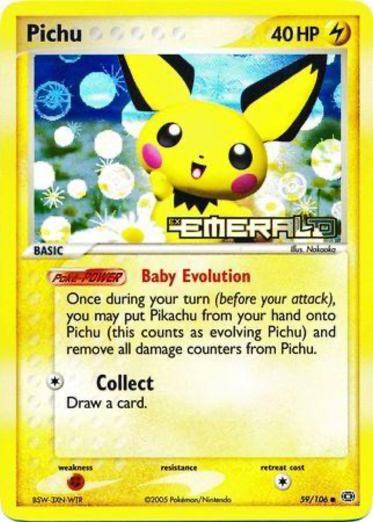 Reverse Holo Pichu 59/106, Emerald Pokémon card
