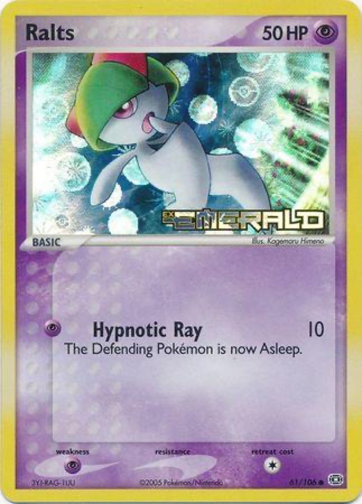 Reverse Holo Ralts 61/106, Emerald Pokémon card