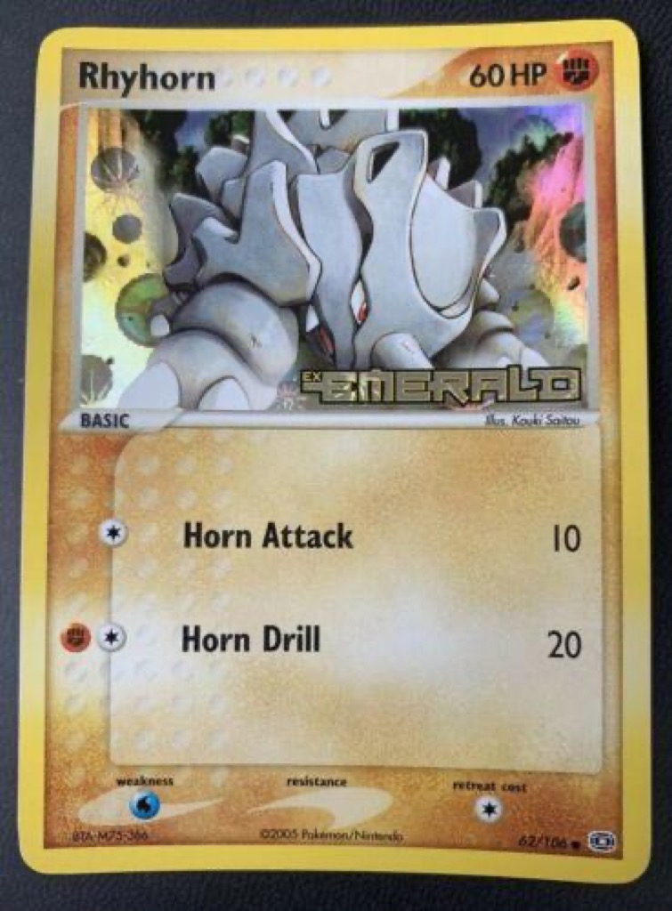 Reverse Holo Rhyhorn 62/106, Emerald Pokémon card