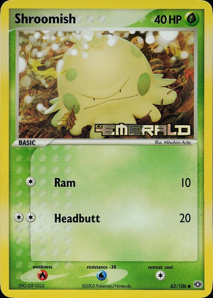 Reverse Holo Shroomish 63/106, Emerald Pokémon card