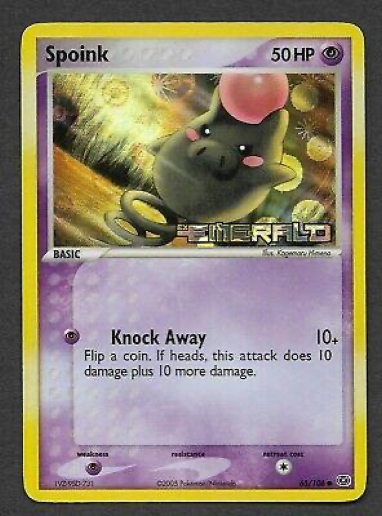 Reverse Holo Spoink 65/106, Emerald Pokémon card