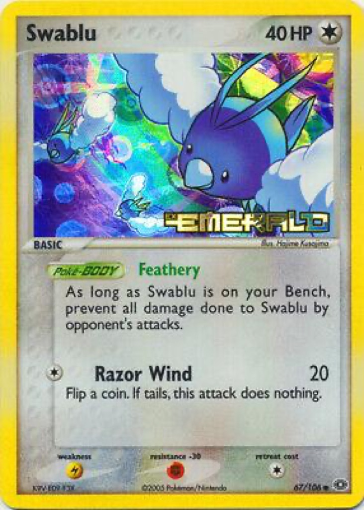 Reverse Holo Swablu 67/106, Emerald Pokémon card