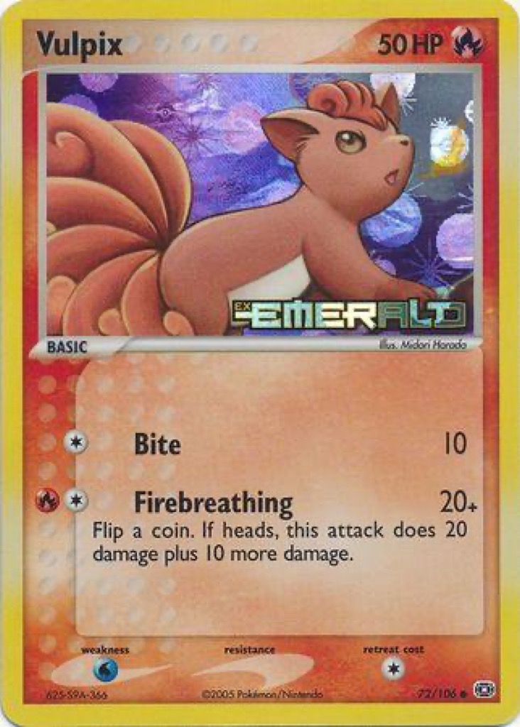 Reverse Holo Vulpix 72/106, Emerald Pokémon card