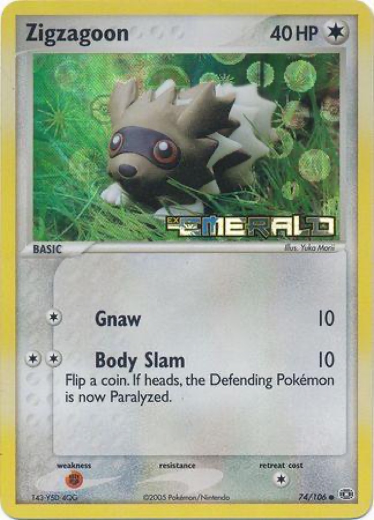 Reverse Holo Zigzagoon 74/106, Emerald Pokémon card