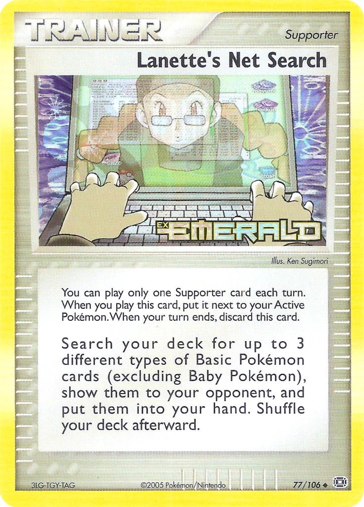 Reverse Holo Lanette's Net Search 77/106, Emerald Pokémon card