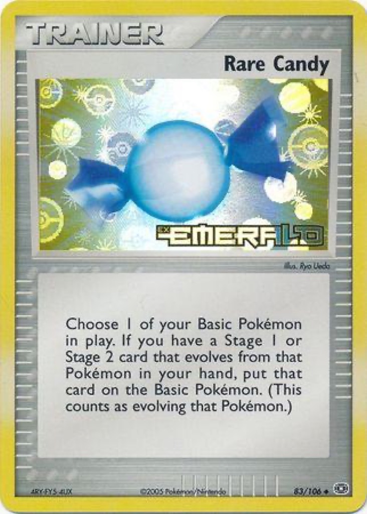 Reverse Holo Rare Candy 83/106, Emerald Pokémon card