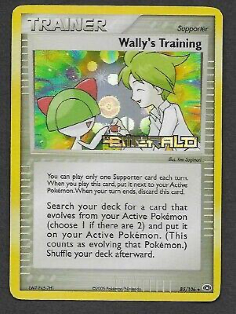 Reverse Holo Wally's Training 85/106, Emerald Pokémon card