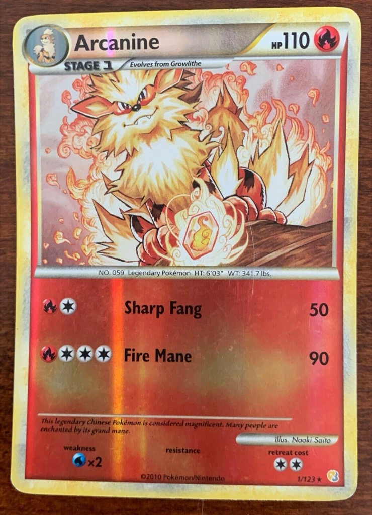 Reverse Holo Arcanine 1/123, HeartGold & SoulSilver Pokémon card