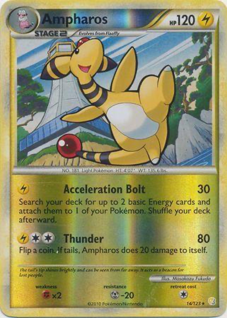 Reverse Holo Ampharos 14/123, HeartGold & SoulSilver Pokémon card