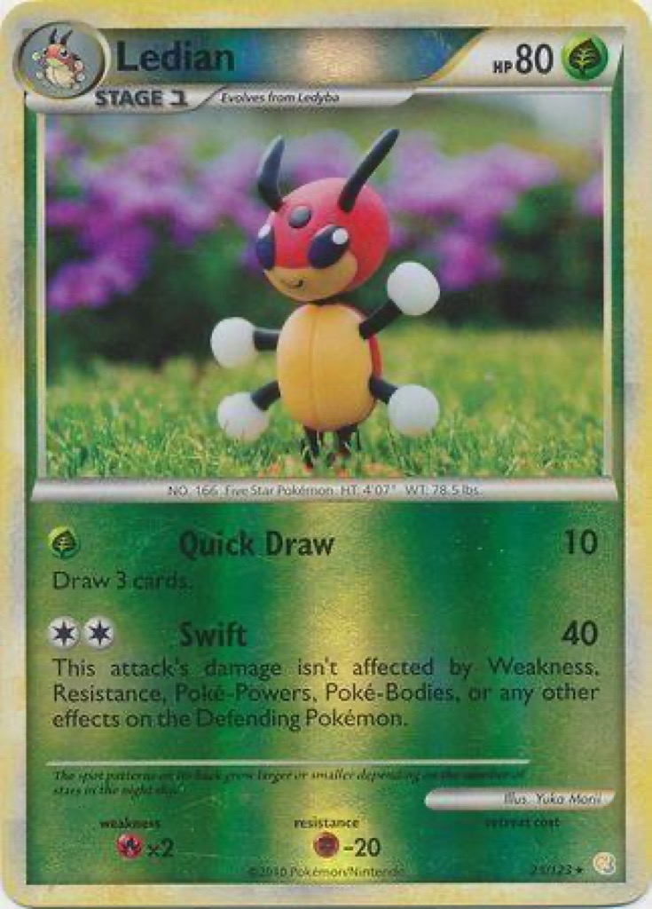 Reverse Holo Ledian 25/123, HeartGold & SoulSilver Pokémon card