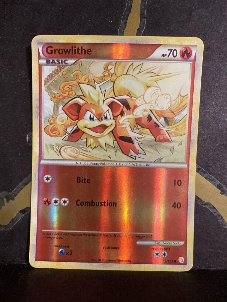 Reverse Holo Growlithe 65/123, HeartGold & SoulSilver Pokémon card