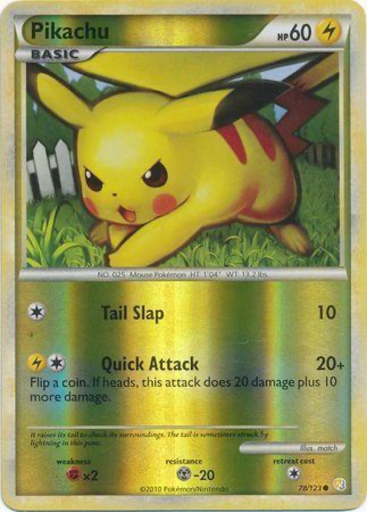 Reverse Holo Pikachu 78/123, HeartGold & SoulSilver Pokémon card