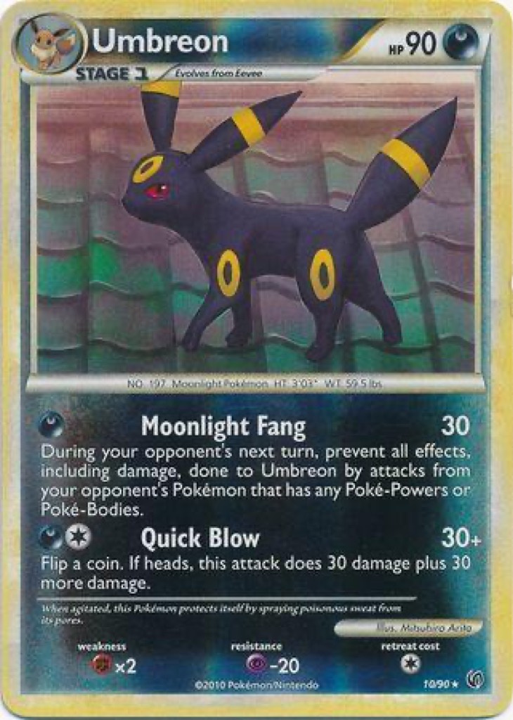 Reverse Holo Umbreon 10/90, HS—Undaunted Pokémon card