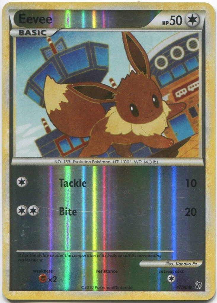 Reverse Holo Eevee 47/90, HS—Undaunted Pokémon card