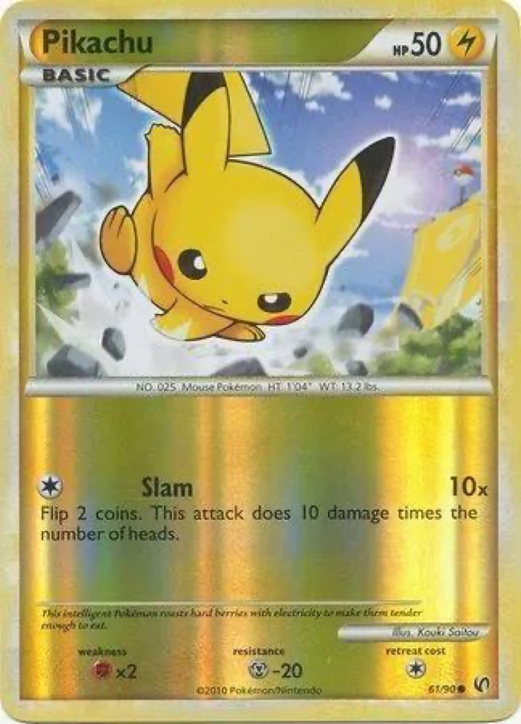 Reverse Holo Pikachu 61/90, HS—Undaunted Pokémon card