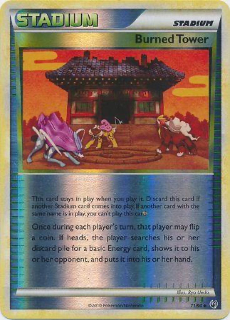 Reverse Holo Burned Tower 71/90, HS—Undaunted Pokémon card