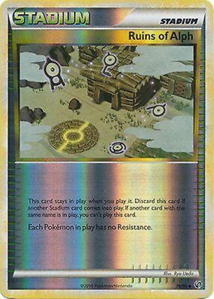 Reverse Holo Ruins of Alph 76/90, HS—Undaunted Pokémon card