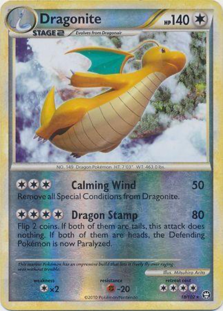 Reverse Holo Dragonite 18/102, HS—Triumphant Pokémon card