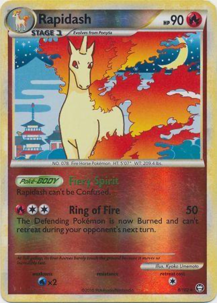 Reverse Holo Rapidash 8/102, HS—Triumphant Pokémon card