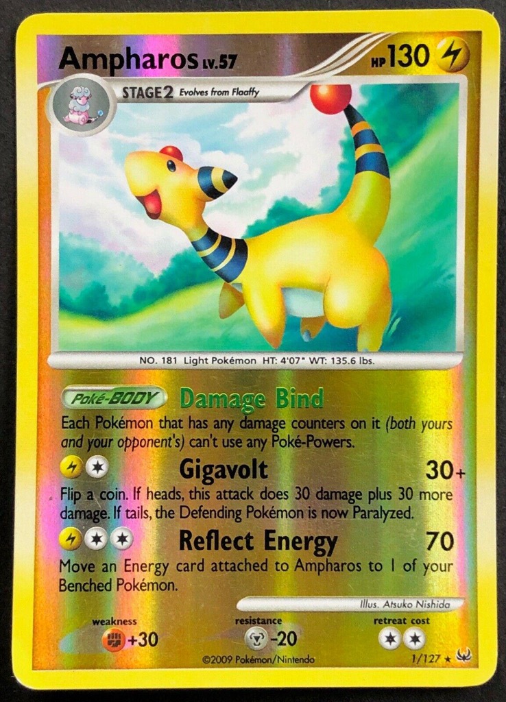 Reverse Holo Ampharos 1/127, Platinum Pokémon card