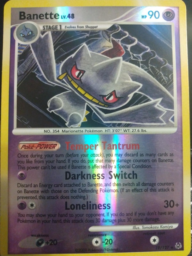 Reverse Holo Banette 19/127, Platinum Pokémon card