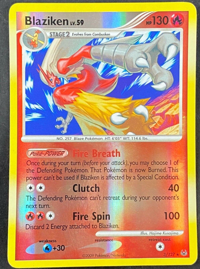 Reverse Holo Blaziken 3/127, Platinum Pokémon card
