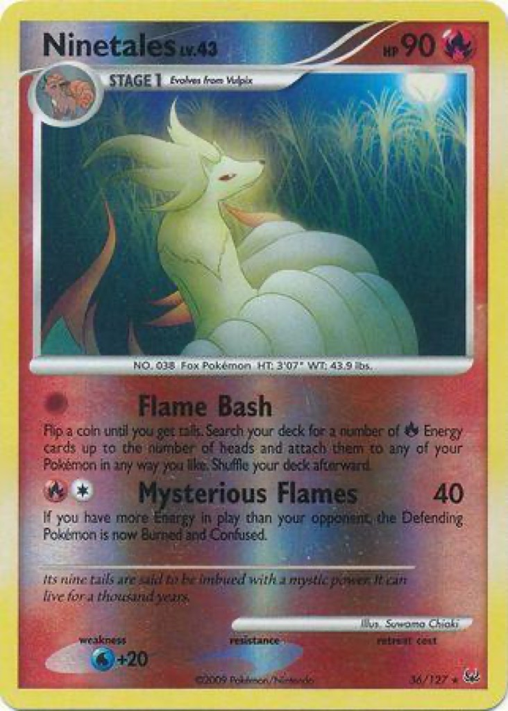 Reverse Holo Ninetales 36/127, Platinum Pokémon card