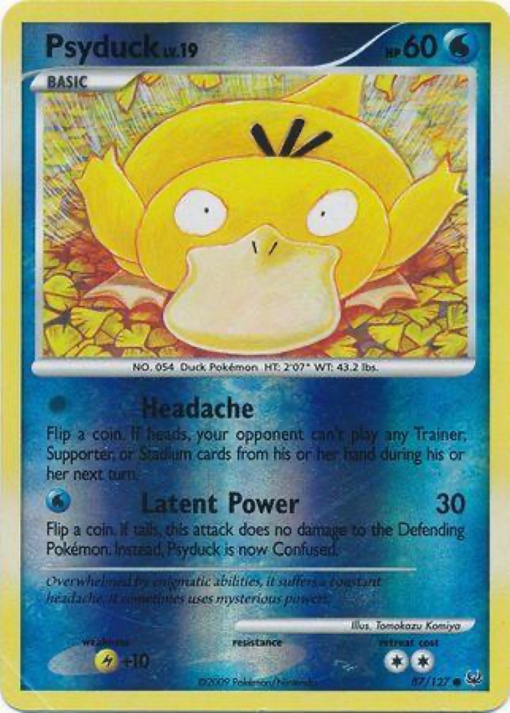 Reverse Holo Psyduck 87/127, Platinum Pokémon card