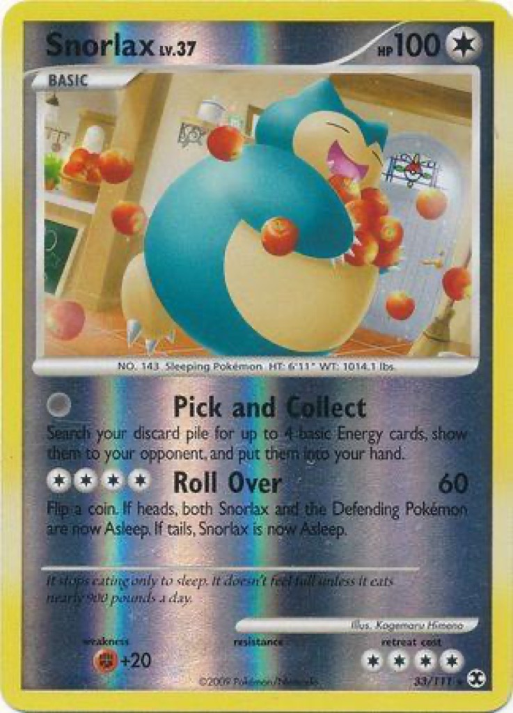 Reverse Holo Snorlax 33/111, Rising Rivals Pokémon card