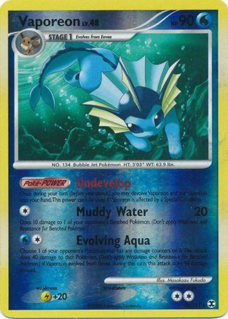 Reverse Holo Vaporeon 34/111, Rising Rivals Pokémon card
