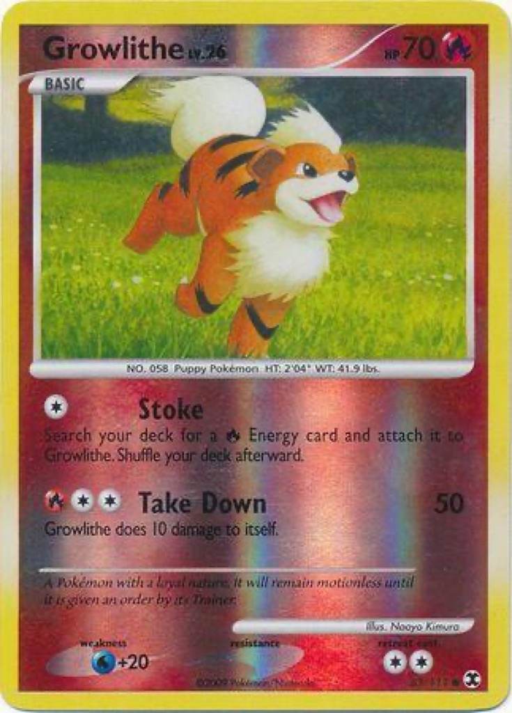 Reverse Holo Growlithe 63/111, Rising Rivals Pokémon card