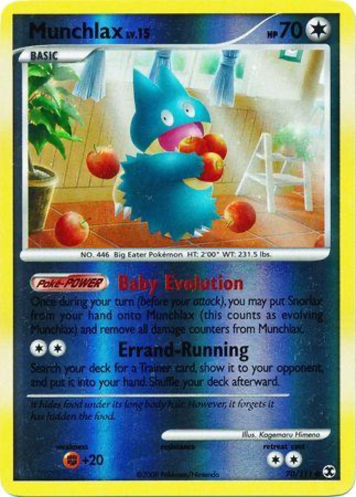 Reverse Holo Munchlax 70/111, Rising Rivals Pokémon card