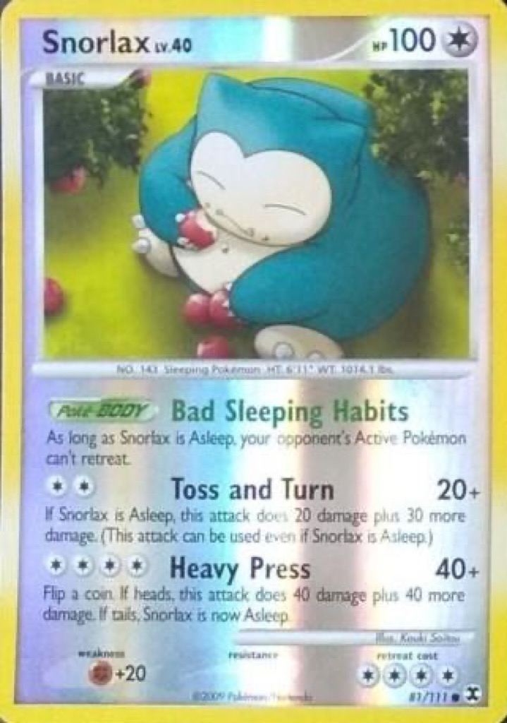 Reverse Holo Snorlax 81/111, Rising Rivals Pokémon card