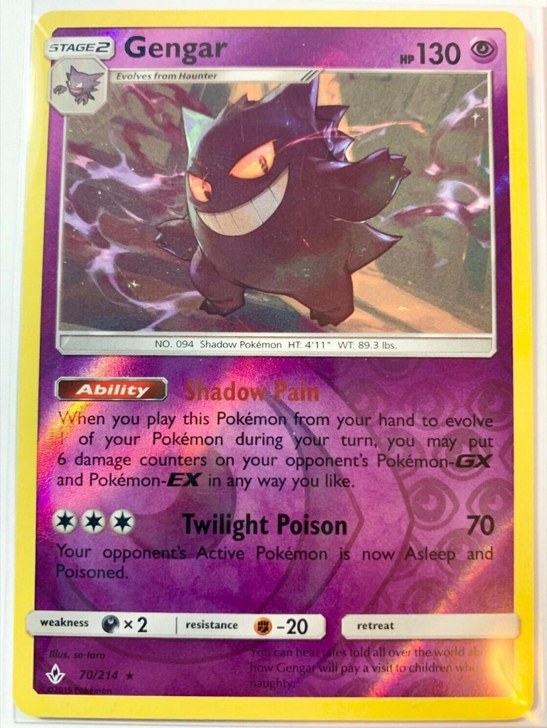 Reverse Holo Gengar 70/214, Unbroken Bonds Pokémon card