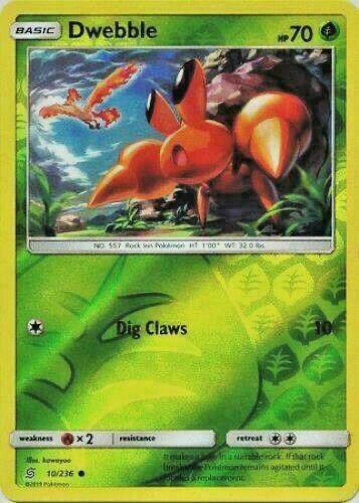 Reverse Holo Dwebble 10/236, Unified Minds Pokémon card