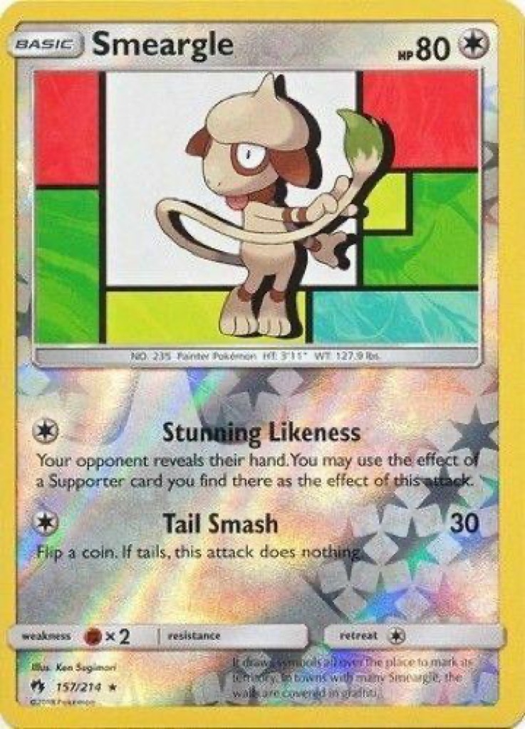 Reverse Holo Smeargle 157/214, Lost Thunder Pokémon card