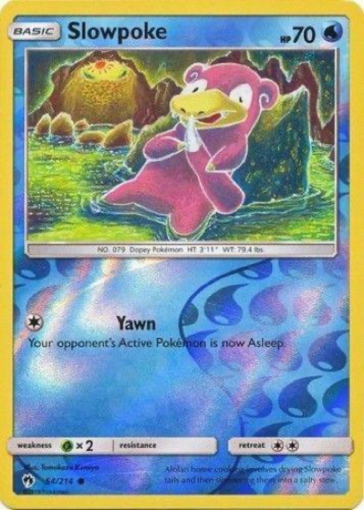 Reverse Holo Slowpoke 54/214, Lost Thunder Pokémon card