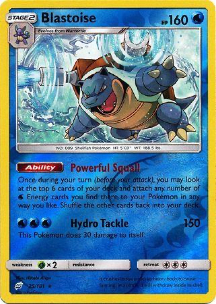 Reverse Holo Blastoise 25/181, Team Up Pokémon card