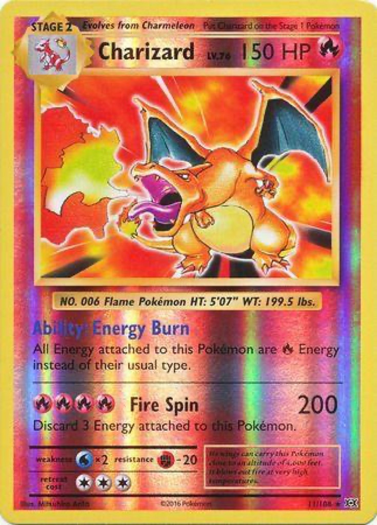 Reverse Holo Charizard 11/108, Evolutions Pokémon card