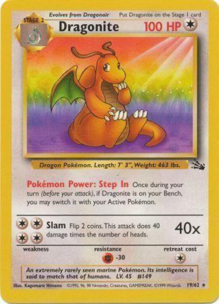 Dragonite 19/62, Fossil Pokémon card