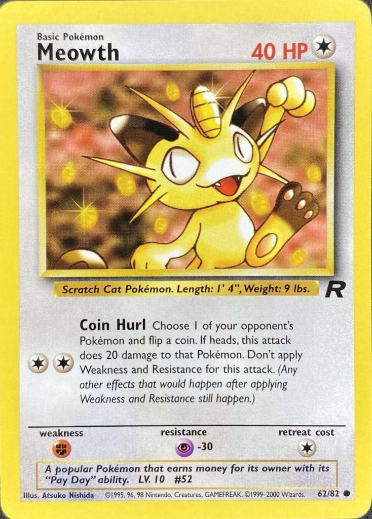 Meowth 62/82, Team Rocket Pokémon card