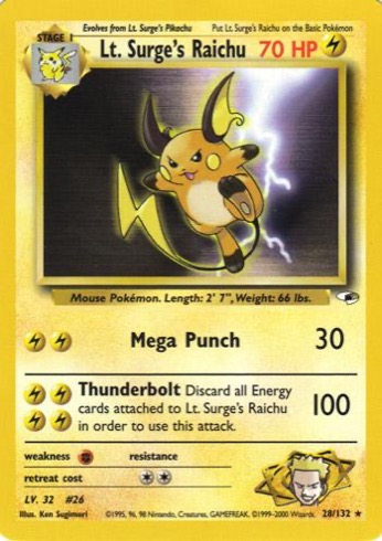 Lt. Surge's Raichu 28/132 from Gym Heroes