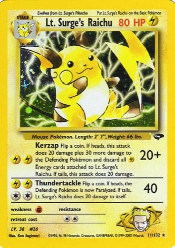 Lt. Surge's Raichu 11/132 from Gym Challenge