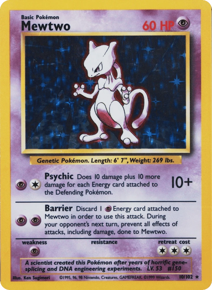 Mewtwo 10/102, Base Set Pokémon card