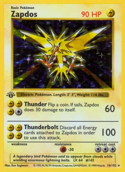1st Edition Zapdos 16/102, Base Set