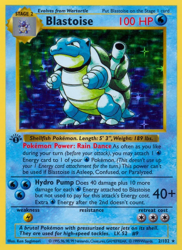 1st Edition Blastoise 2/102, Base Set Pokémon card