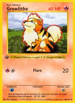 1st Edition Growlithe 28/102, Base Set