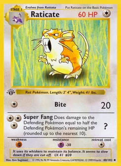 1st Edition Raticate 40/102, Base Set