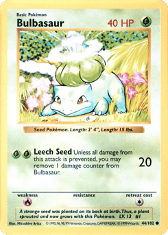 Shadowless Bulbasaur 44/102, Base Set