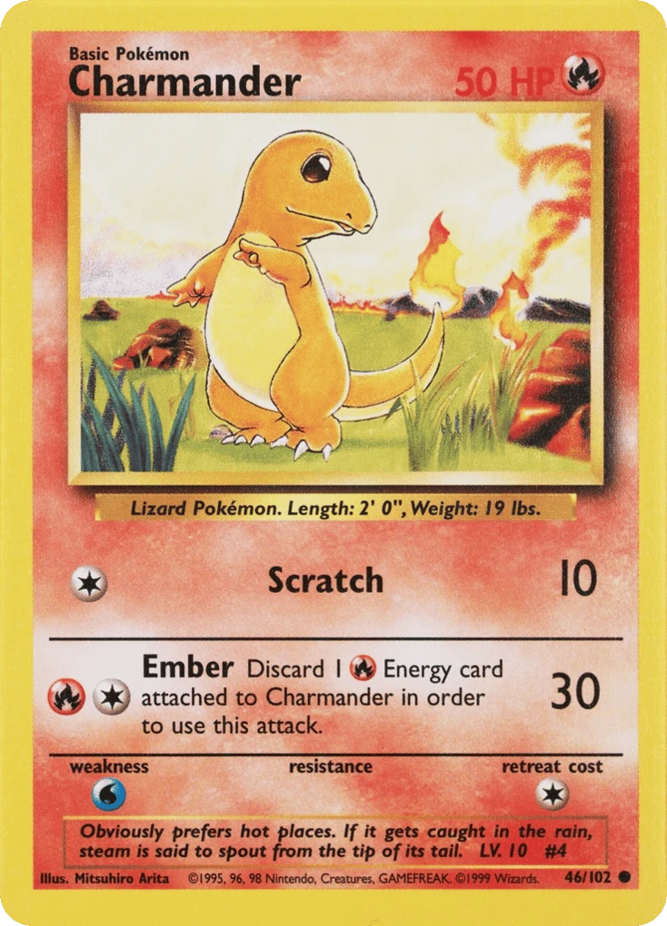 Charmander 46/102, Base Set Pokémon card